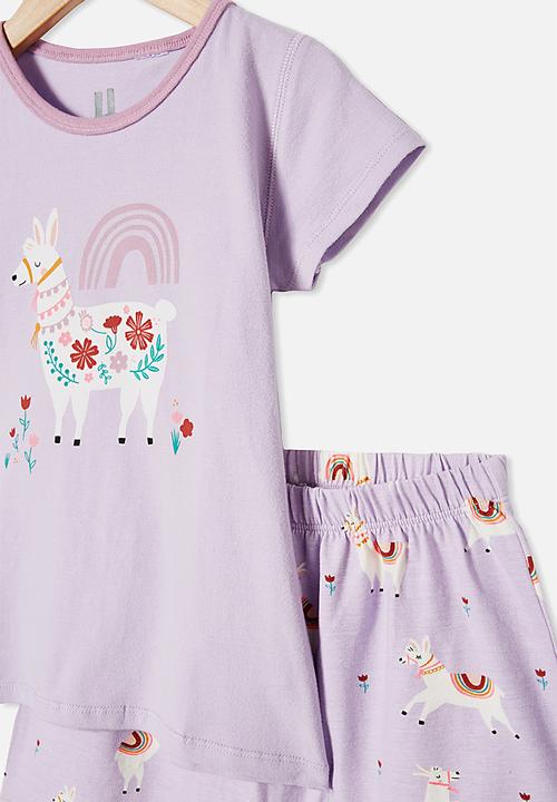 Cotton On - Harpa short sleeve pj set - vintage lilac llama