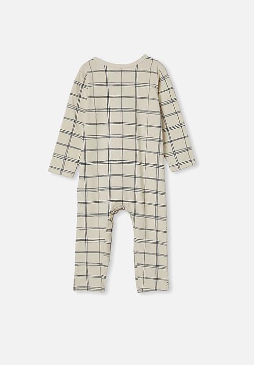 Cotton On - The long sleeve snap romper - dark vanilla sketchy grid