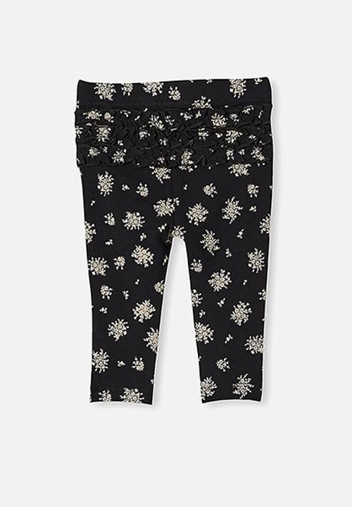 Cotton On - Quinn ruffle legging - black olivia white floral
