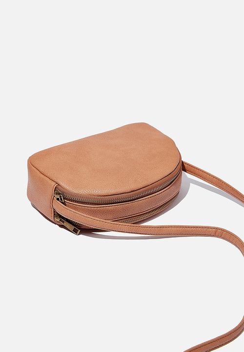 Rubi - Double zip half moon bag - tan