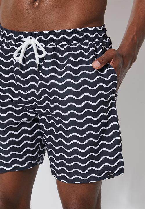 Superbalist - Baja printed swimshorts - navy & white wave
