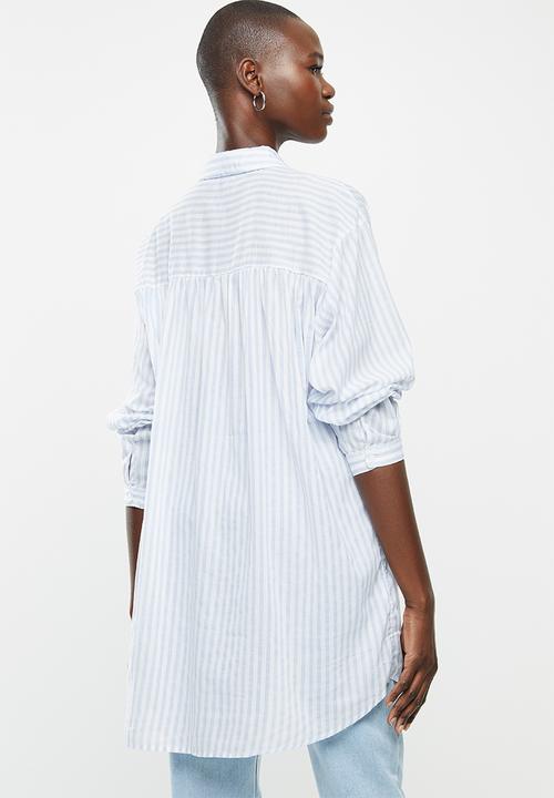 MANGO - Shirt longui - blue & white