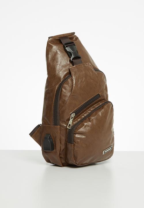 Rebel Republic - Boys zip detail moonbag - brown