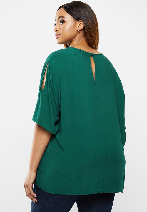 edit Plus - Keyhole blouse -bottle green