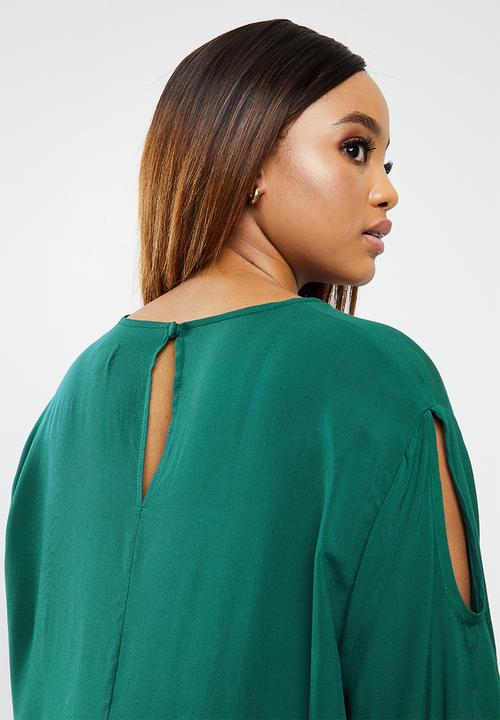 edit Plus - Keyhole blouse -bottle green