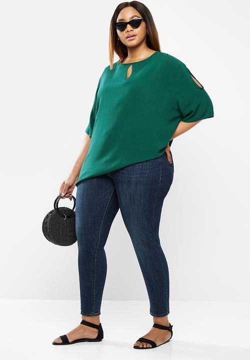 edit Plus - Keyhole blouse -bottle green