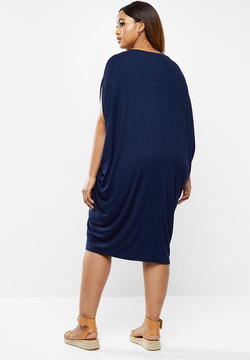edit Plus - Easy fit drape dress - navy