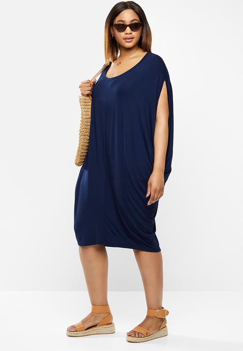 edit Plus - Easy fit drape dress - navy
