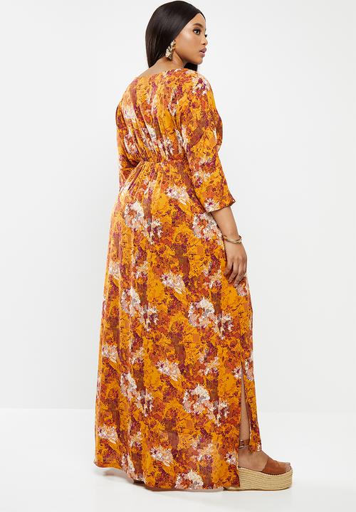 AMANDA LAIRD CHERRY - Boatneck maxi with side slits - multi