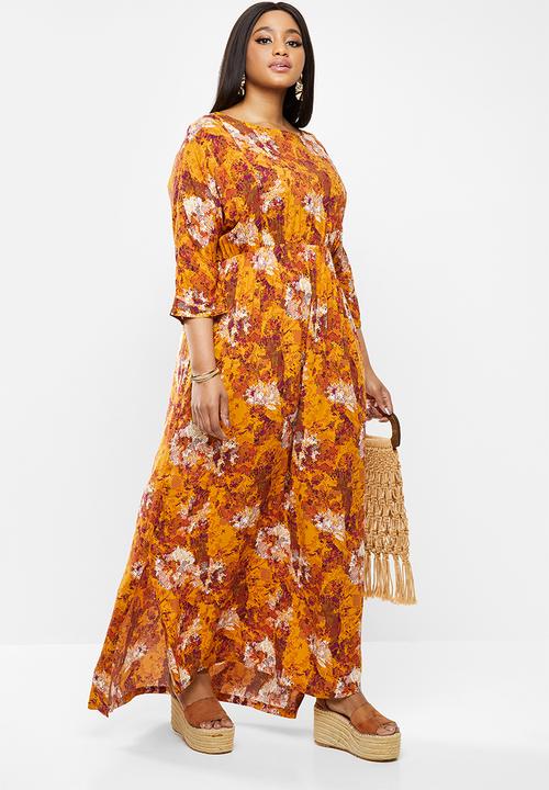 AMANDA LAIRD CHERRY - Boatneck maxi with side slits - multi