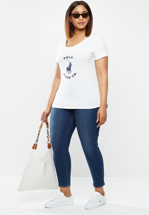 POLO - Plus basic short sleeve distressed print tee - white