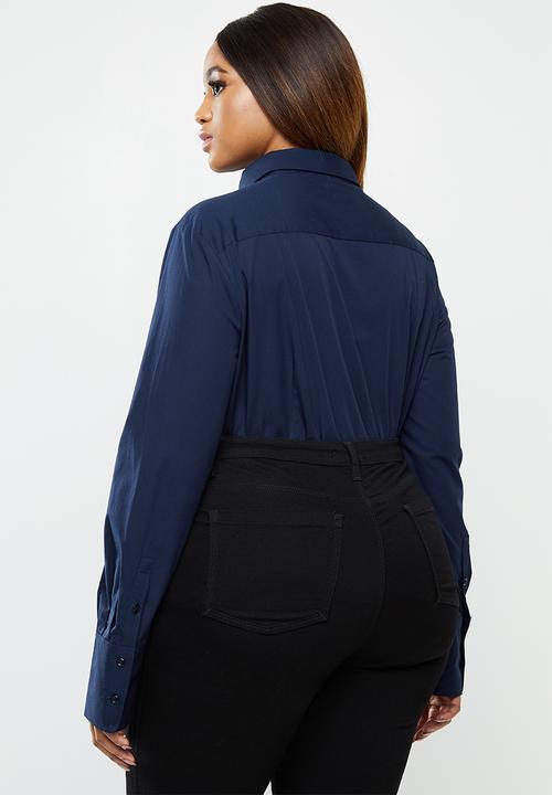 POLO - Plus Arabelle concealed front shirt - navy