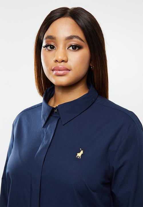 POLO - Plus Arabelle concealed front shirt - navy