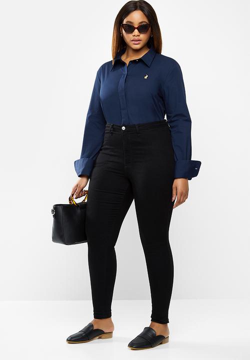 POLO - Plus Arabelle concealed front shirt - navy