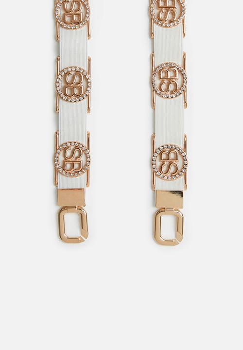 SISSY BOY - Karma elasticated bling branded belt - white