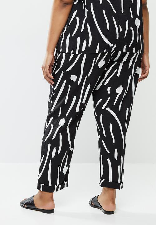 Me&B - Plus printed tapered pant - black & white 