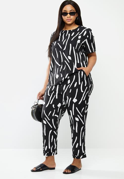 Me&B - Plus printed tapered pant - black & white 