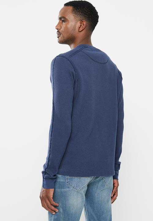 POLO - Pjc ls waffle knit henley - navy