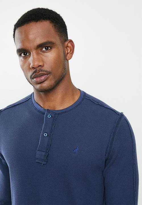 POLO - Pjc ls waffle knit henley - navy