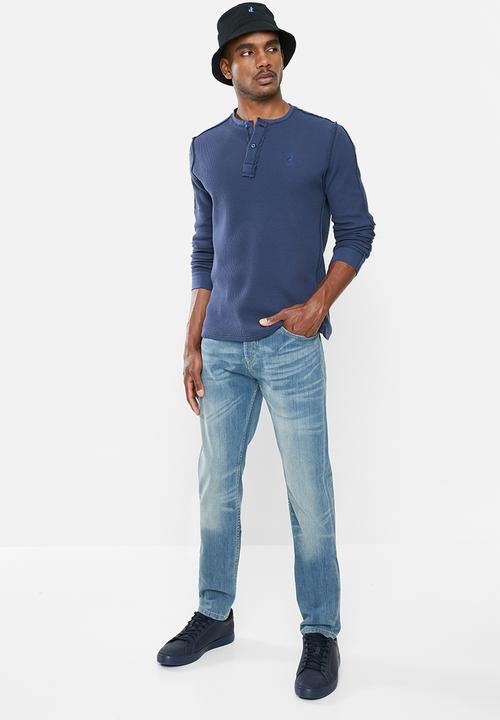 POLO - Pjc ls waffle knit henley - navy