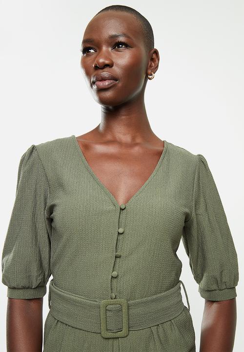 MANGO - Belt long jumpsuit - olive