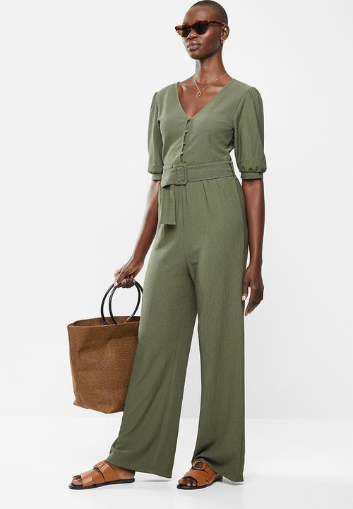 MANGO - Belt long jumpsuit - olive