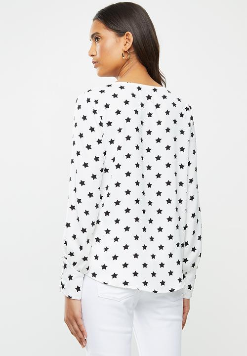 ONLY - Sara long sleeve top - white & black