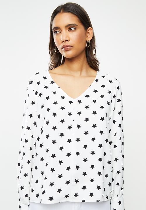 ONLY - Sara long sleeve top - white & black