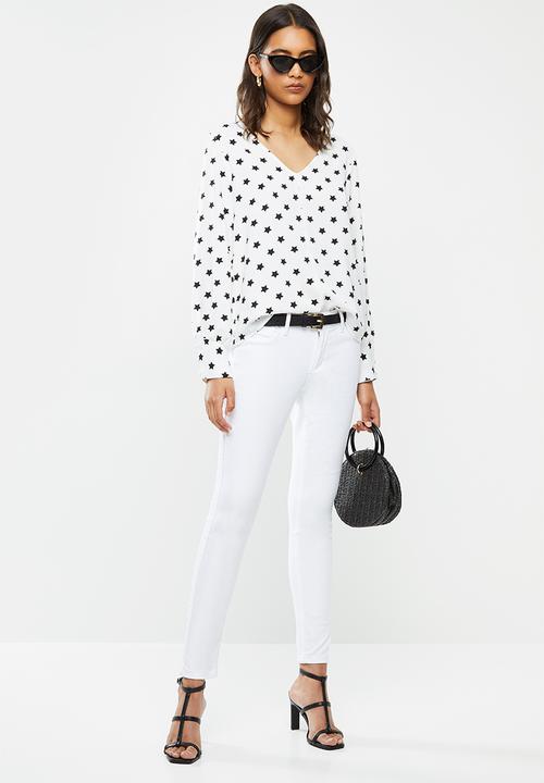 ONLY - Sara long sleeve top - white & black