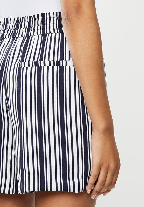 ONLY - Piper-ann mid waist stripe shorts - navy & white