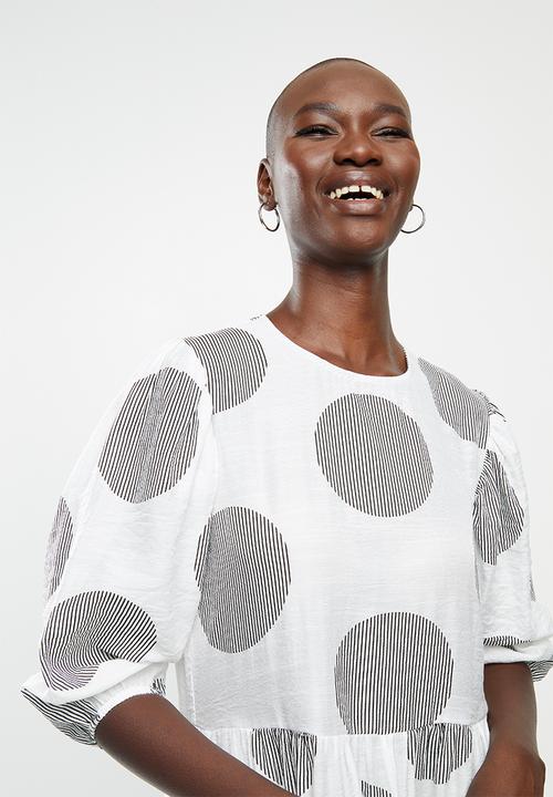 Me&B - Spot tiered dress - white & black 