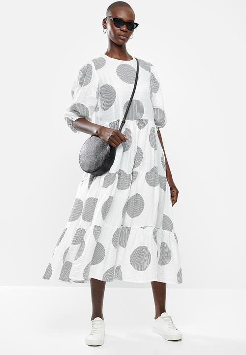 Me&B - Spot tiered dress - white & black 