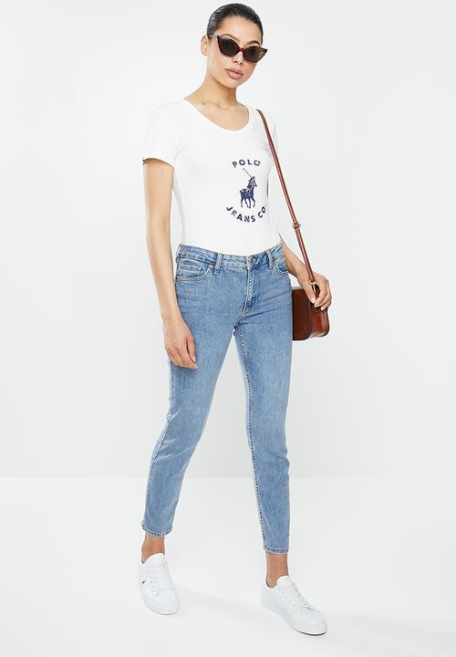 POLO - Basic short sleeve distressed print tee - white