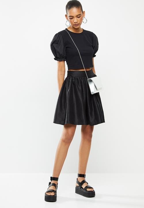 Blake - Silk flared mini skirt-black