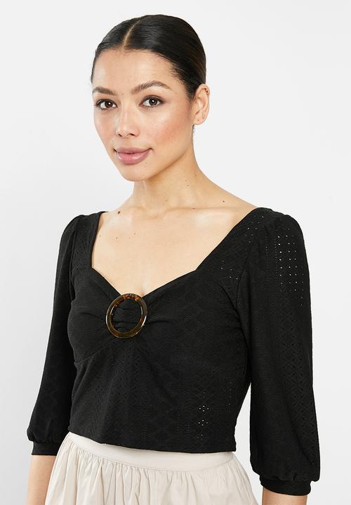 Brave Soul - Long sleeve top with buckle - black