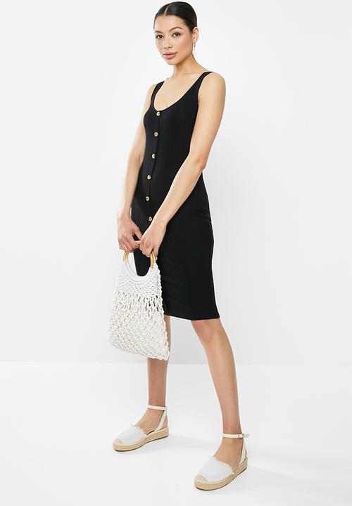 Brave Soul - Button through vest midi dress - black