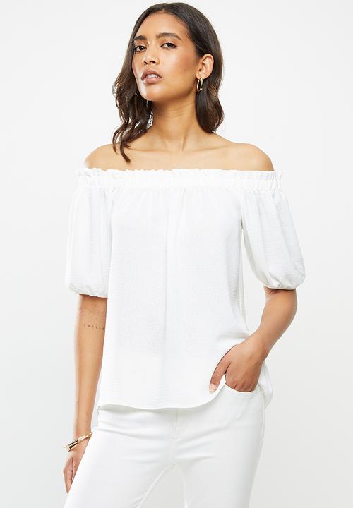 VELVET - Tie back bardot blouse - white