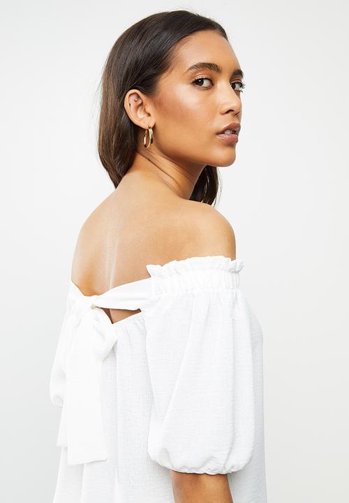 VELVET - Tie back bardot blouse - white