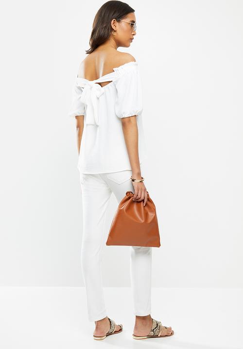 VELVET - Tie back bardot blouse - white