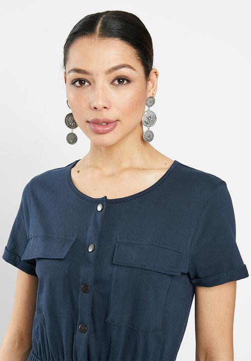 Brave Soul - Short sleeve tie waist midi - navy