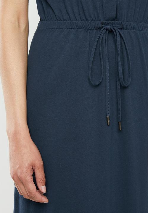 Brave Soul - Short sleeve tie waist midi - navy