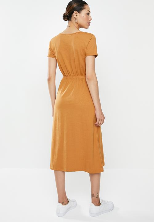 Brave Soul - Short sleeve tie waist midi - rust