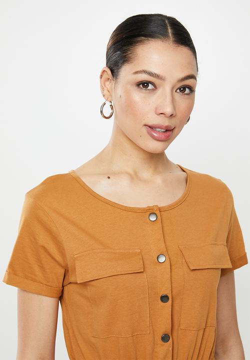 Brave Soul - Short sleeve tie waist midi - rust