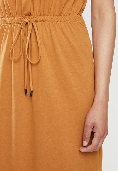 Brave Soul - Short sleeve tie waist midi - rust