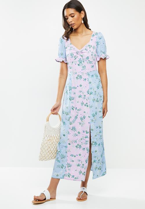 Vero Moda - Katja short sleeve square neck dress - purple & blue