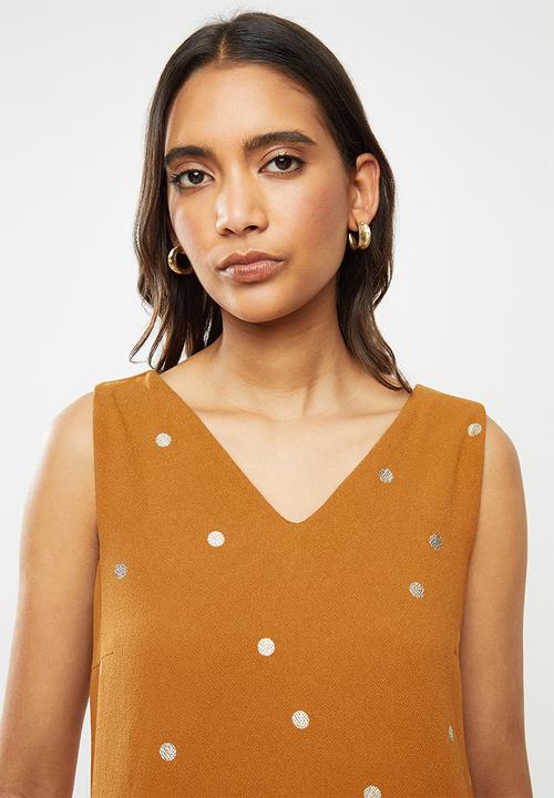 Vero Moda - Big dot sleeveless short dress - brown