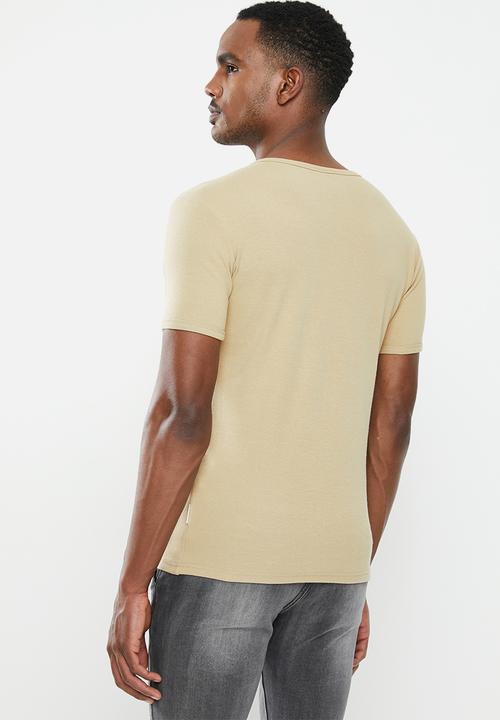 Jonathan D - Slim fit short sleeve V-neck - stone