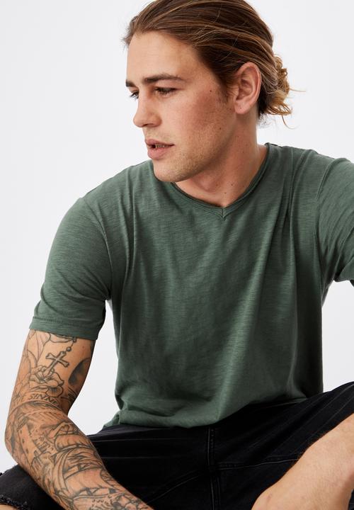 Cotton On - Slub v neck tee - forest green