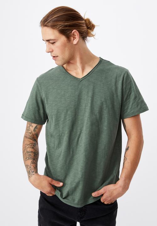 Cotton On - Slub v neck tee - forest green