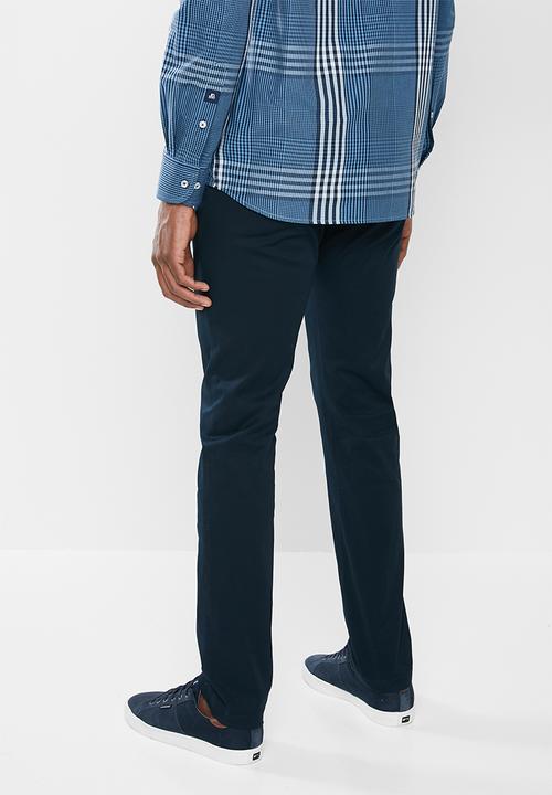 Jonathan D - Stretch cotton trouser with side entry pockets - navy